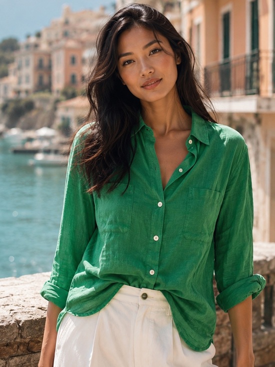 Lilly Pulitzer Tops - 🟡Lilly Pulitzer Vibrant Green Button-Down Linen Shirt